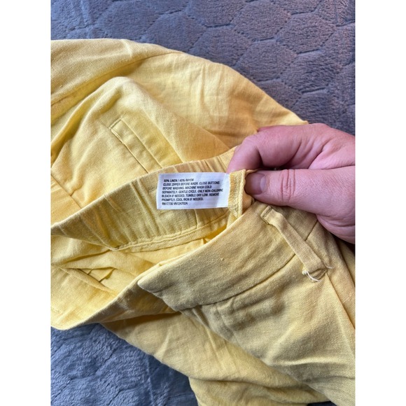 A New Day Womens Yellow Linen Blend Pleated High Rise Shorts 14 Elastic Back - Picture 3 of 6